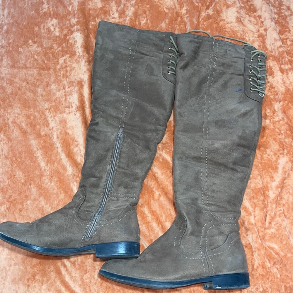 Taupe Suede Knee High Boots